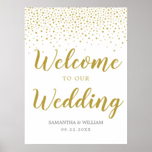 Modern Elegant Gold Confetti Wedding Welcome Sign