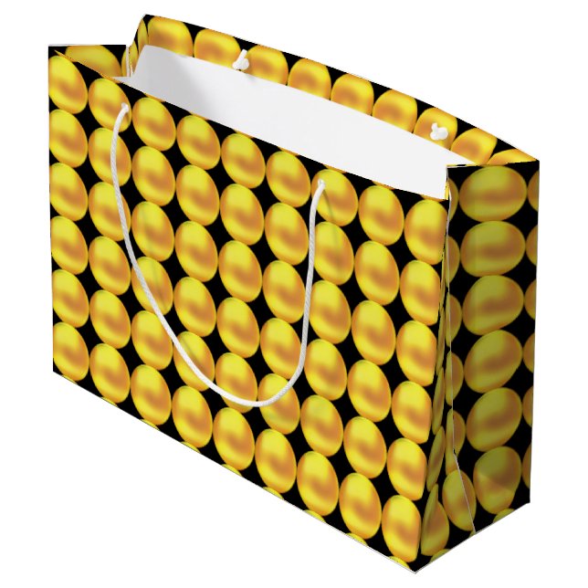 Modern Elegant Gold Dots on Black Large Gift Bag (Back Angled)