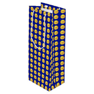Modern Elegant Gold Dots on Blue Wine Gift Bag