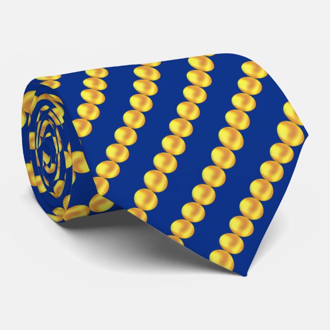 Modern Elegant Gold Dotted Stripes on Blue Tie (Rolled)
