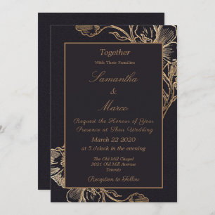 Modern Elegant Gold Faux Metal Floral Wedding Invitation