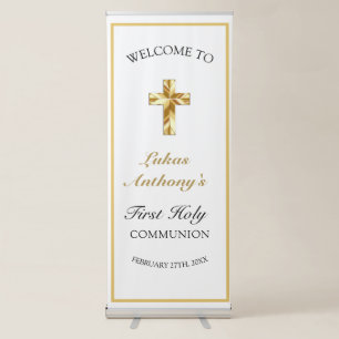 Modern Elegant Gold First Holy Communion Welcome Retractable Banner