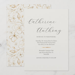 Modern Elegant Gold Floral Minimalist Wedding  Invitation