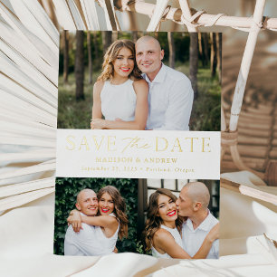 Modern Elegant Gold Foil 3 Photo Save the Date