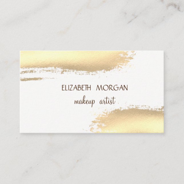 Modern Elegant Gold Foil Brush Stroke,White Business Card (Front)