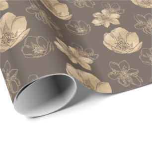 Modern Elegant Gold Foil Floral Pattern Wrapping Paper