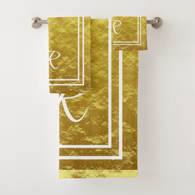 Modern Elegant Gold Foil Monogram Script Bath Towel Set (Insitu)