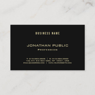 Modern Elegant Gold Font Text Black Plain Luxury Business Card