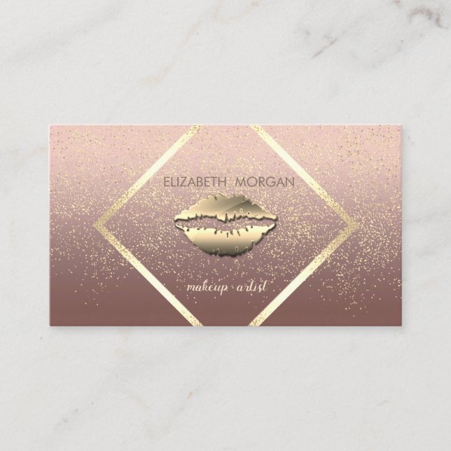 Modern Elegant  ,Gold Frame,Confetti, Lips Business Card (Front)