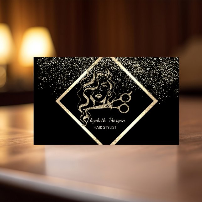 Modern Elegant Gold Frame Confetti,Scissors Hair Business Card (Creator Uploaded)