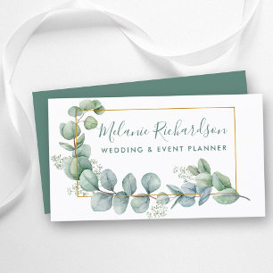 Modern Elegant Gold Frame Eucalyptus Leaves Business Card
