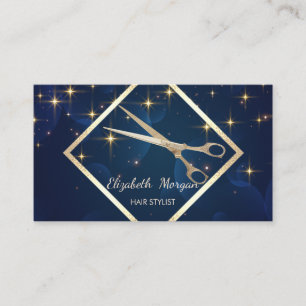 Modern Elegant ,Gold Frame,Navy Blue,Scissors Business Card