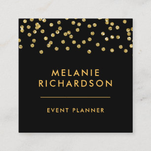 Modern Elegant Gold Glitter and Black Square Business Card