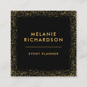Modern Elegant Gold Glitter Black Square Business Card