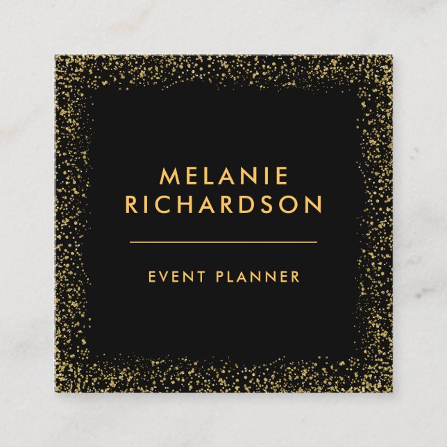 Modern Elegant Gold Glitter Black Square Business Card (Front)