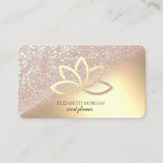 Modern Elegant Gold Glitter Bokeh Ombre Gold Lotus Business Card (Front)