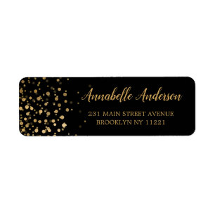 Modern Elegant Gold Glitter Confetti Script Black