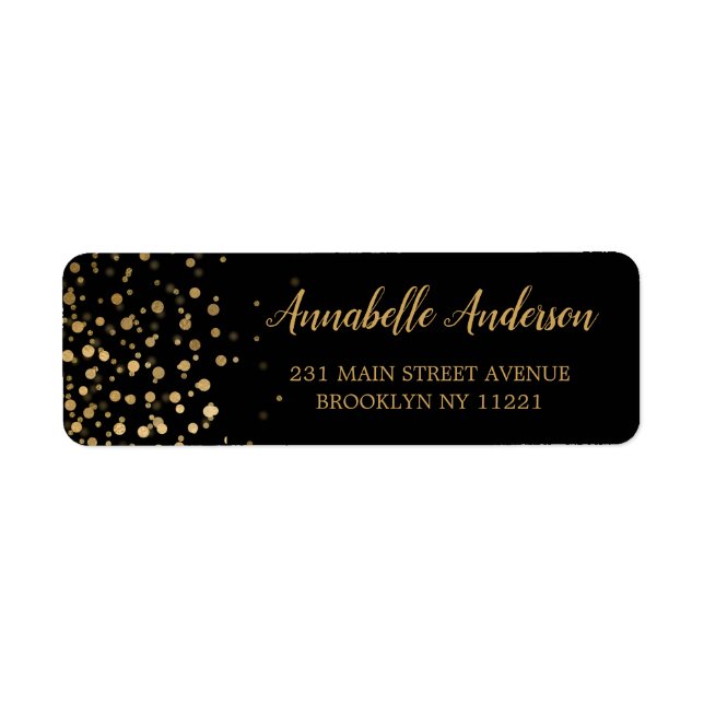 Modern Elegant Gold Glitter Confetti Script Black (Front)