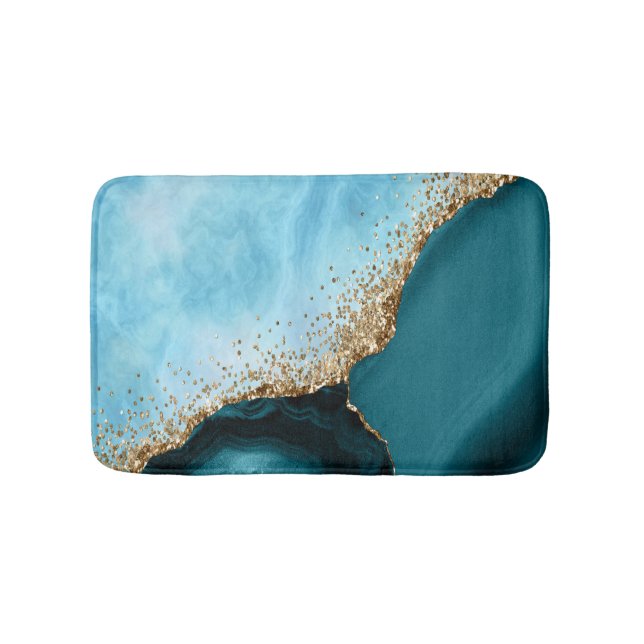 Modern Elegant Gold Glitter Turquoise Marble Bath Mat (Front)
