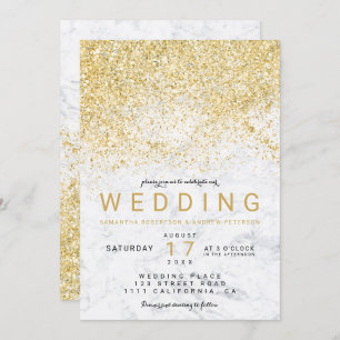 Modern elegant gold glitter white marble wedding invitation