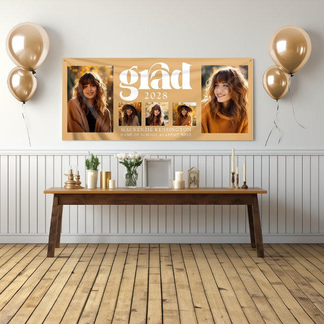 Modern Elegant Gold Graduation Photo Collage  Banner (Modern Elegant Gold Graduation Photo Collage Banner)