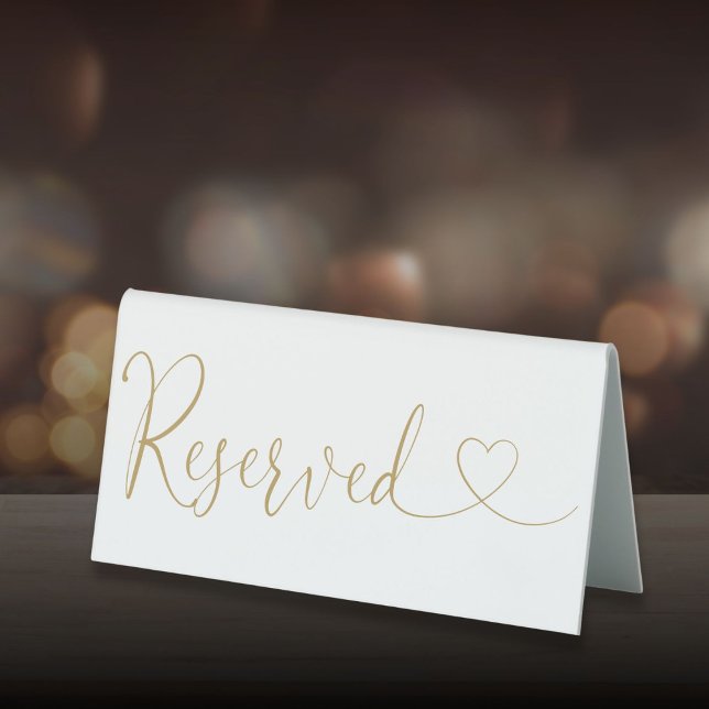 Modern Elegant Gold Heart Script Reserved (Modern Elegant Gold Heart Script Reserved Table Tent Sign)