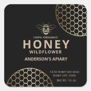 Modern elegant gold honey bee honey comb square sticker