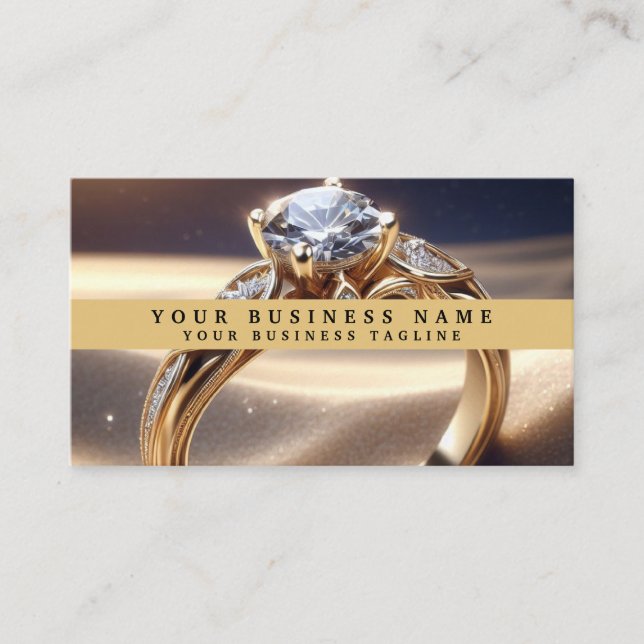 Modern Elegant Gold Jeweller Diamond Ring Business Card (Front)