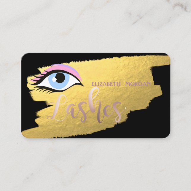 Modern Elegant Gold ,Lashes ,Makeup Artist Business Card (Front)