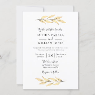 Modern Elegant Gold Leaf Wedding Invitation
