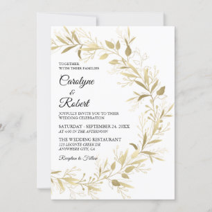 Modern Elegant Gold Leaf Wedding Invitation