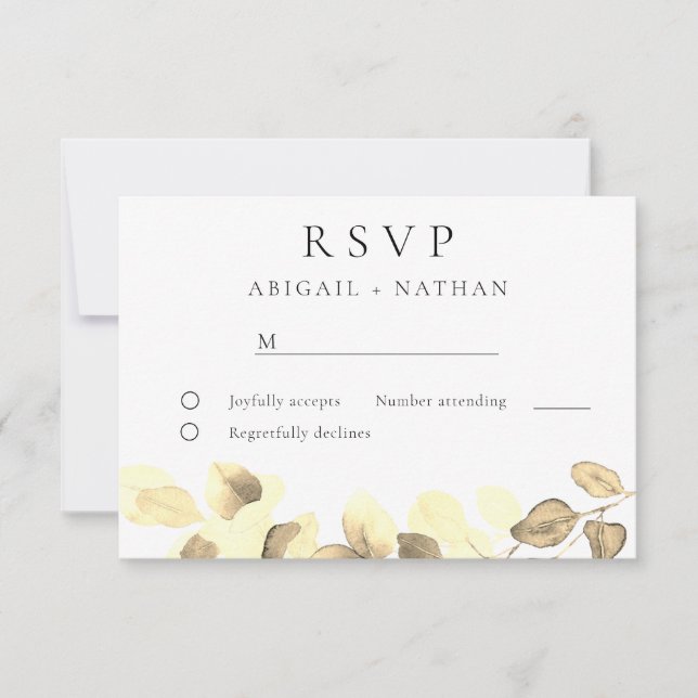 Modern Elegant Gold Leaf Wedding RSVP Card (Front)