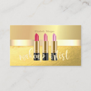Modern Elegant  Gold,Lipstick,Makeup Artist Business Card