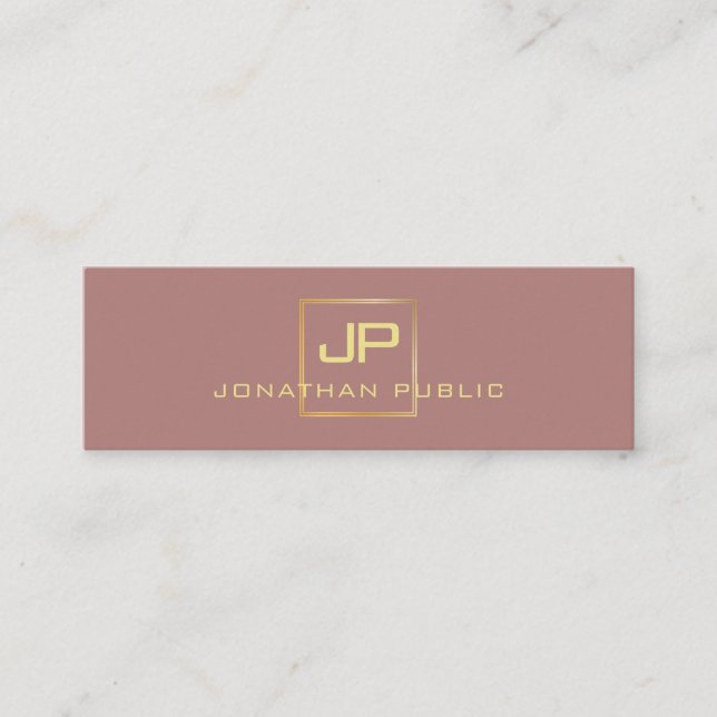 Modern Elegant Gold Look Monogram Professional Mini Business Card (Front)
