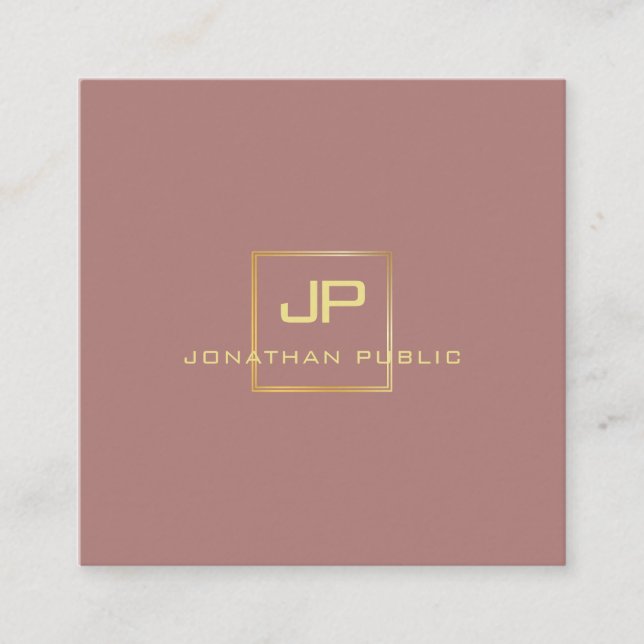Modern Elegant Gold Look Monogram Professional Square Business Card (Front)
