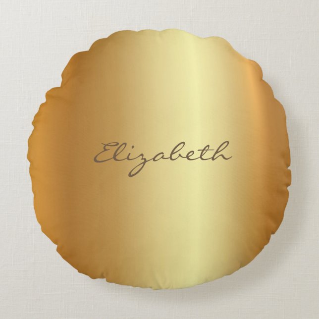 Modern Elegant Gold Look Name Script Glam Plain Round Cushion (Front)
