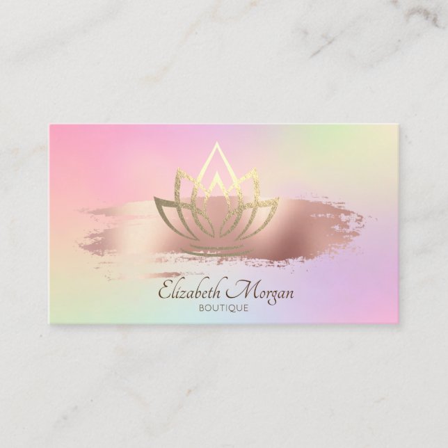 Modern Elegant Gold Lotus Brush Stroke Hologrphic Business Card (Front)