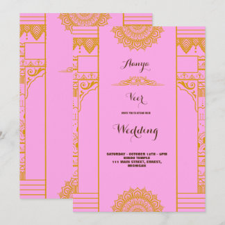  modern Elegant  gold mandala Wedding  pink  Invitation