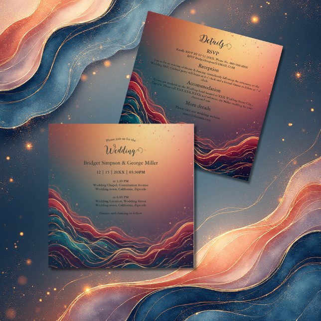 Modern Elegant Gold Marble Navy Terracotta Wedding Invitation (Creator Uploaded)