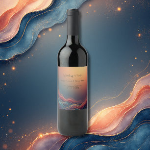 Modern Elegant Gold Marble Navy Terracotta Wedding Wine Label