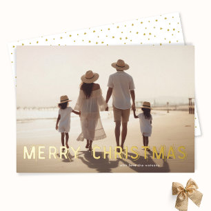 Modern Elegant GOLD Merry Christmas Photo Foil Holiday Card