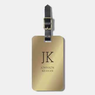 Modern Elegant Gold Metallic monogrammed Name Luggage Tag