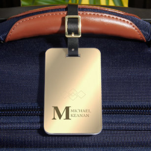 Modern Elegant Gold Metallic monogrammed Name Luggage Tag