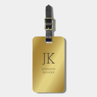 Modern Elegant Gold Metallic monogrammed Name Luggage Tag