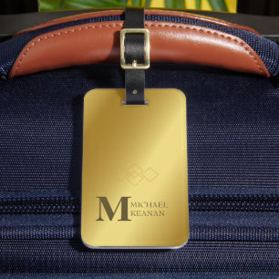 Modern Elegant Gold Metallic monogrammed Name  Luggage Tag