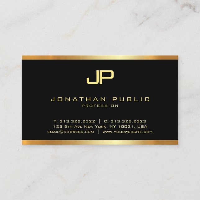 Modern Elegant Gold Monogram Glamourous Plain Luxe Business Card (Front)