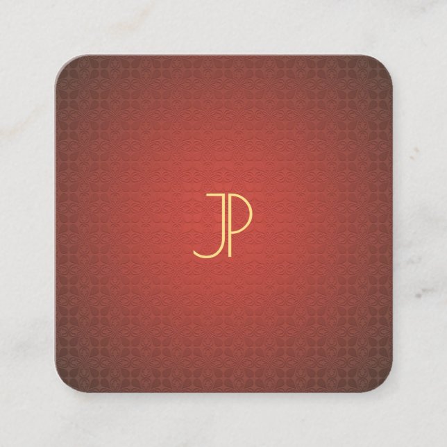 Modern Elegant Gold Monogram Red Template Luxury Square Business Card (Front)
