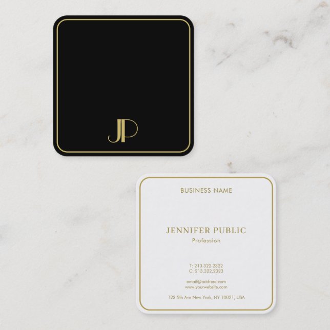 Modern Elegant Gold Monogram Template Luxury Square Business Card (Front/Back)