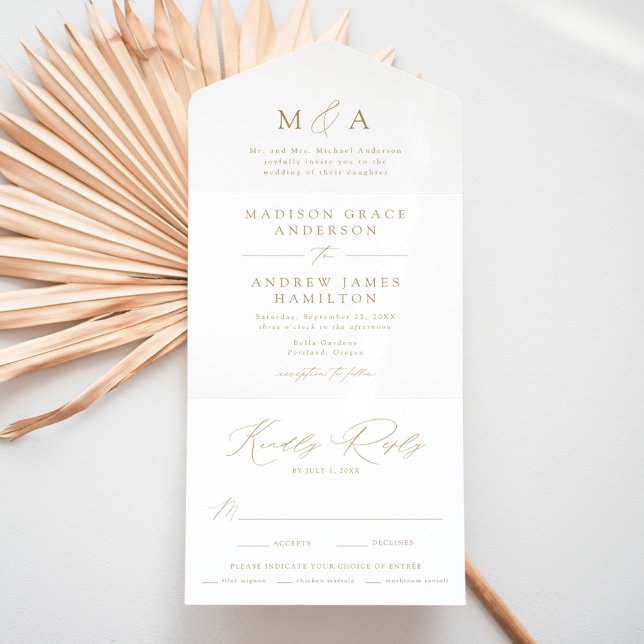Modern Elegant Gold Monogram Wedding All In One Invitation (Creator Uploaded)
