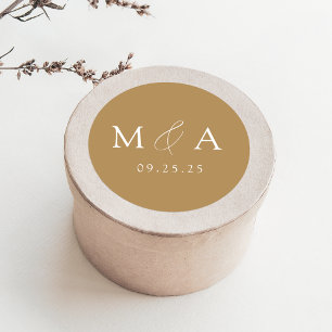Modern Elegant Gold Monogram Wedding Classic Round Sticker